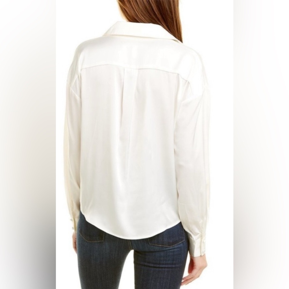Anthropologie Hutch tie front satin blouse. Button down, lapel collar. Size 1X - Picture 4 of 12